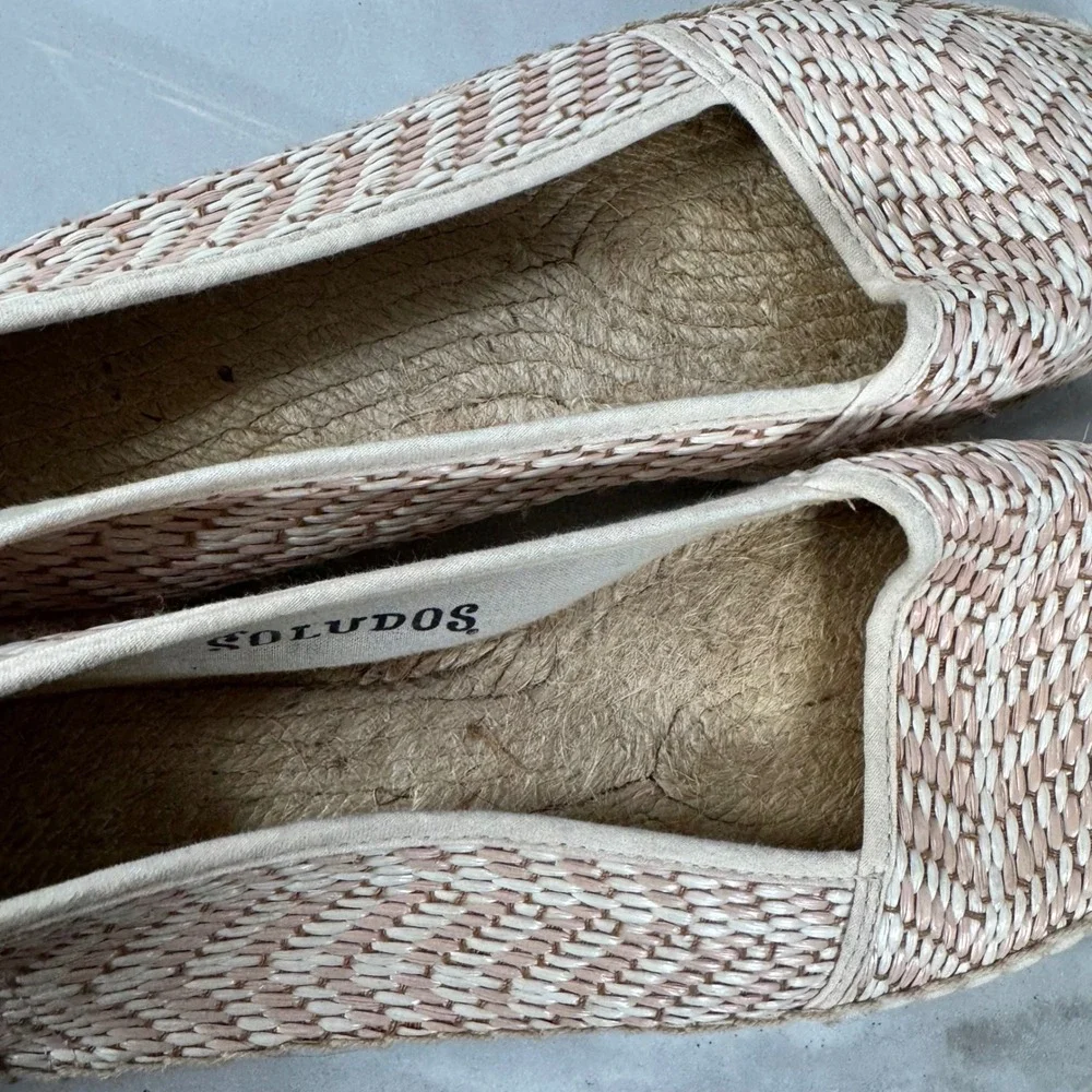 Soludos Woven Espadrilles Slip On Flats Pale Pink White‎ Resort Cruise Size 41